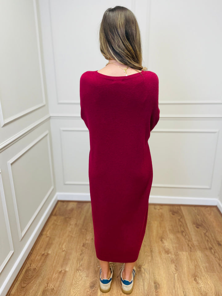 "SANDY" Luxury Jumper Dress-Burgundy