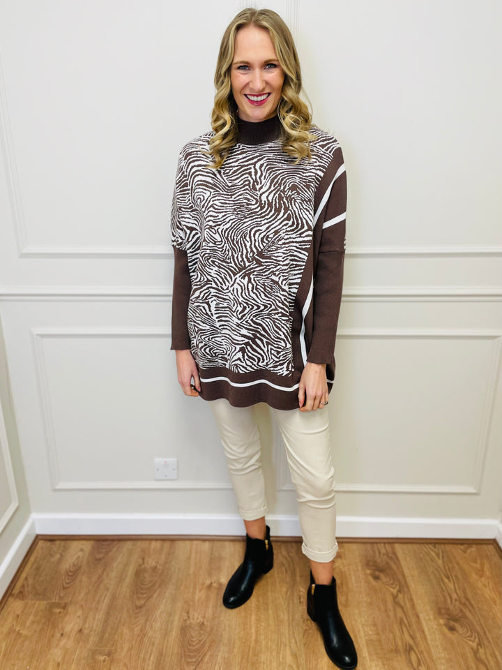 "KIKI" Animal Print Jumper-Brown & White