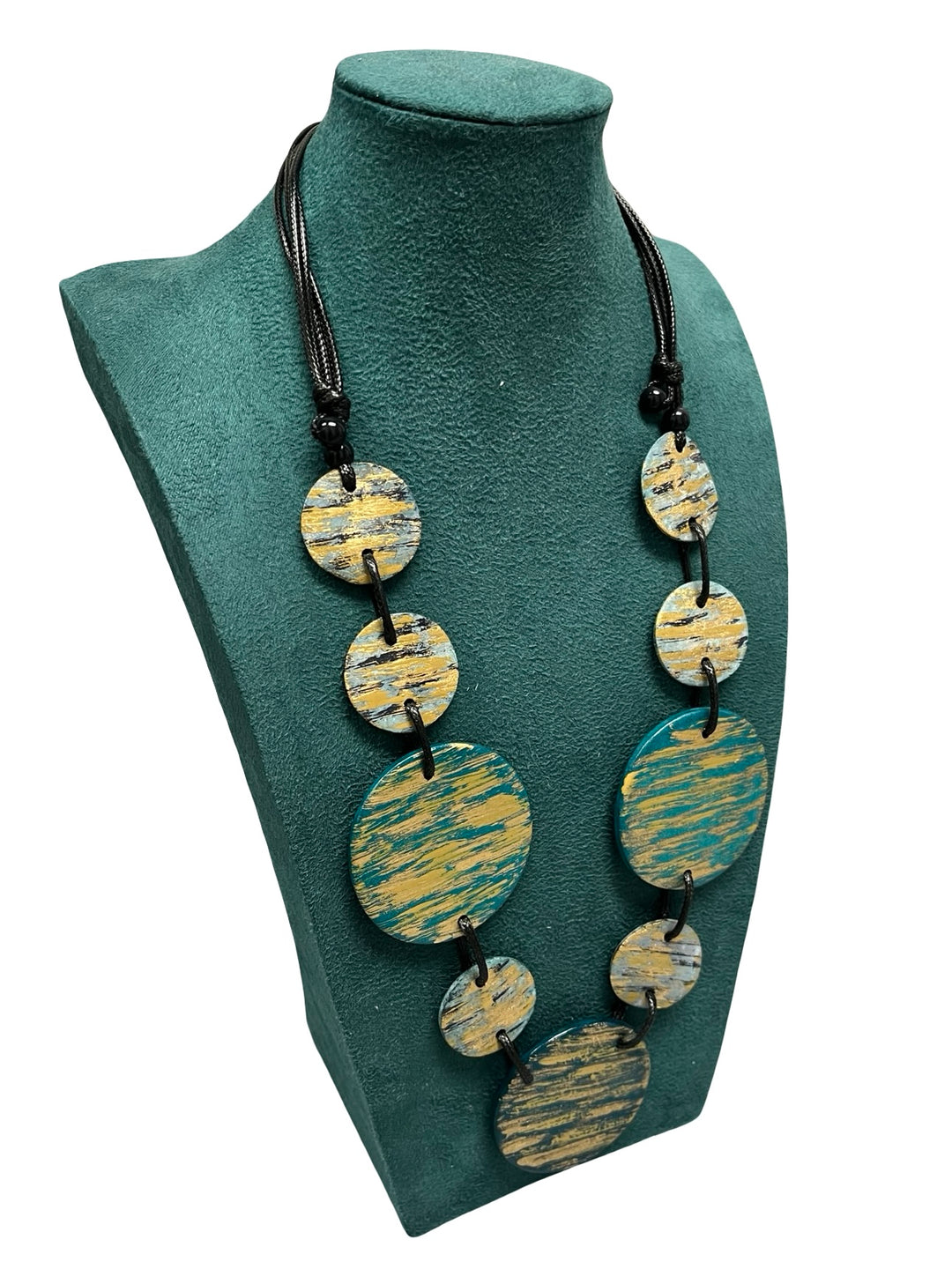 Long Statement Necklace-Teal & Gold