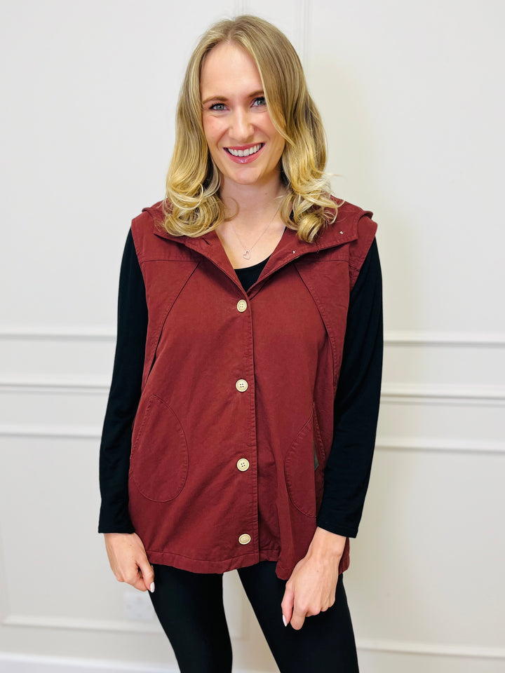 "DIXIE" Cotton Gilet-Burgundy