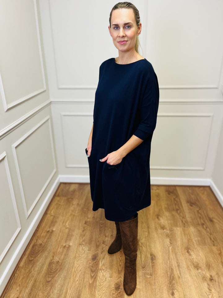 "RUBY" Fine Knit Dress-Navy