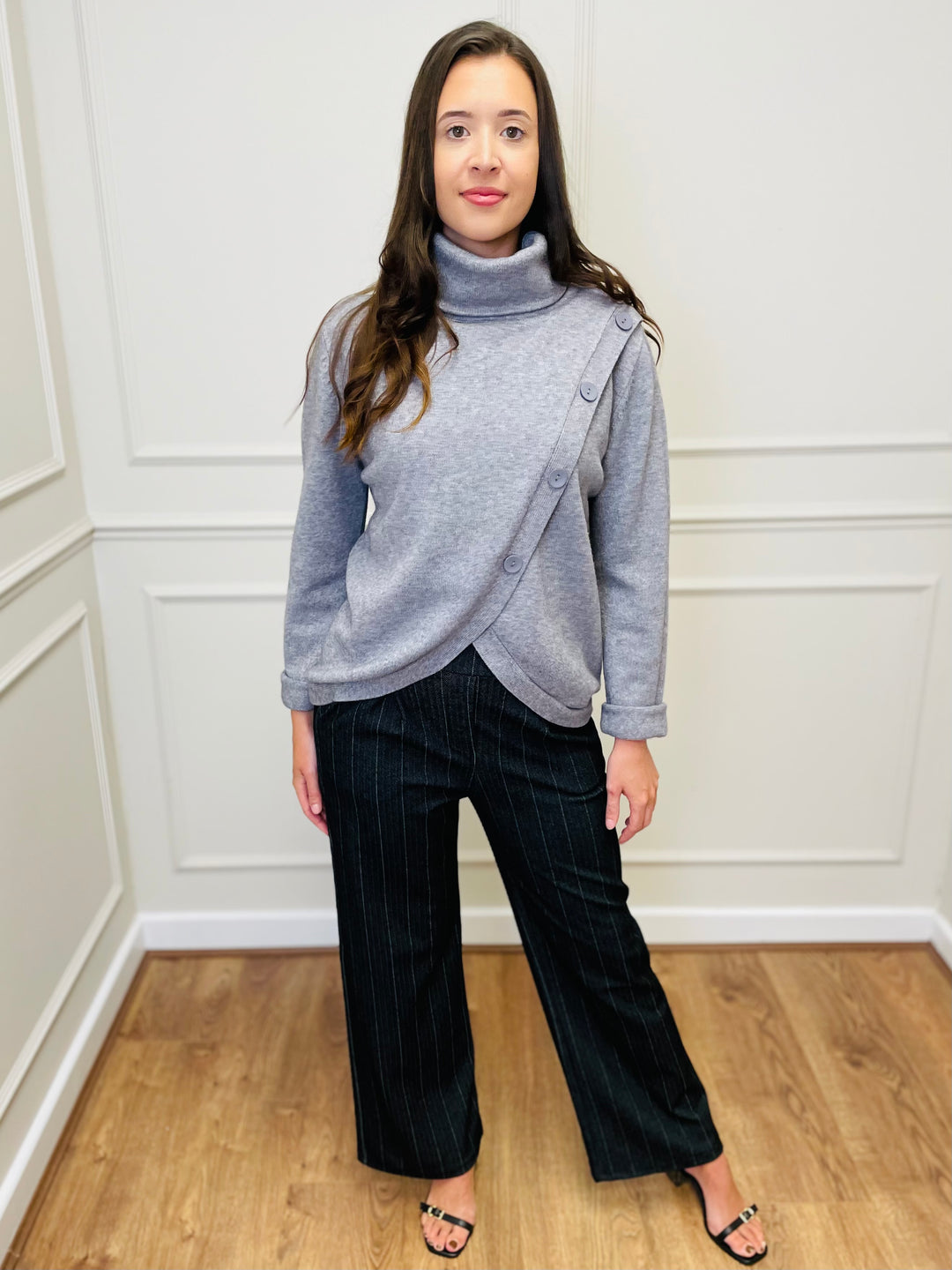 "LUNA" Wrap Button Jumper-Silver