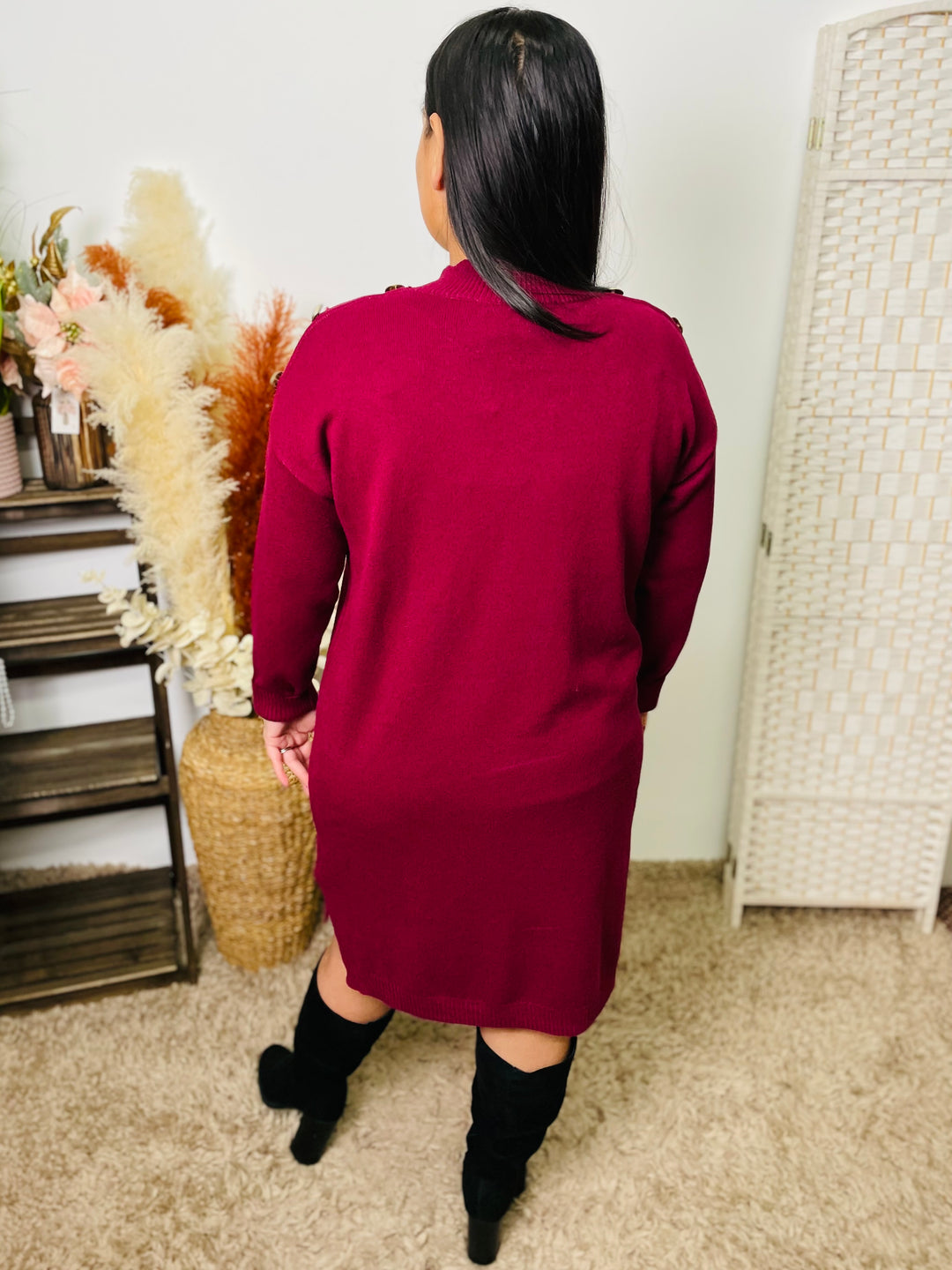 "SAWYER" Jumper Dress-Burgundy