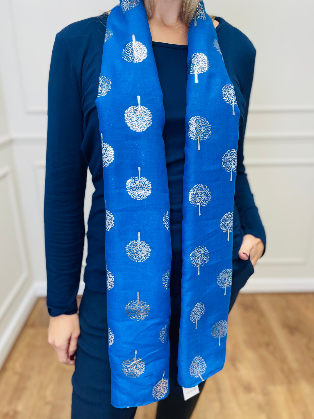 No.120 Tree Print Scarf-Blue & Grey