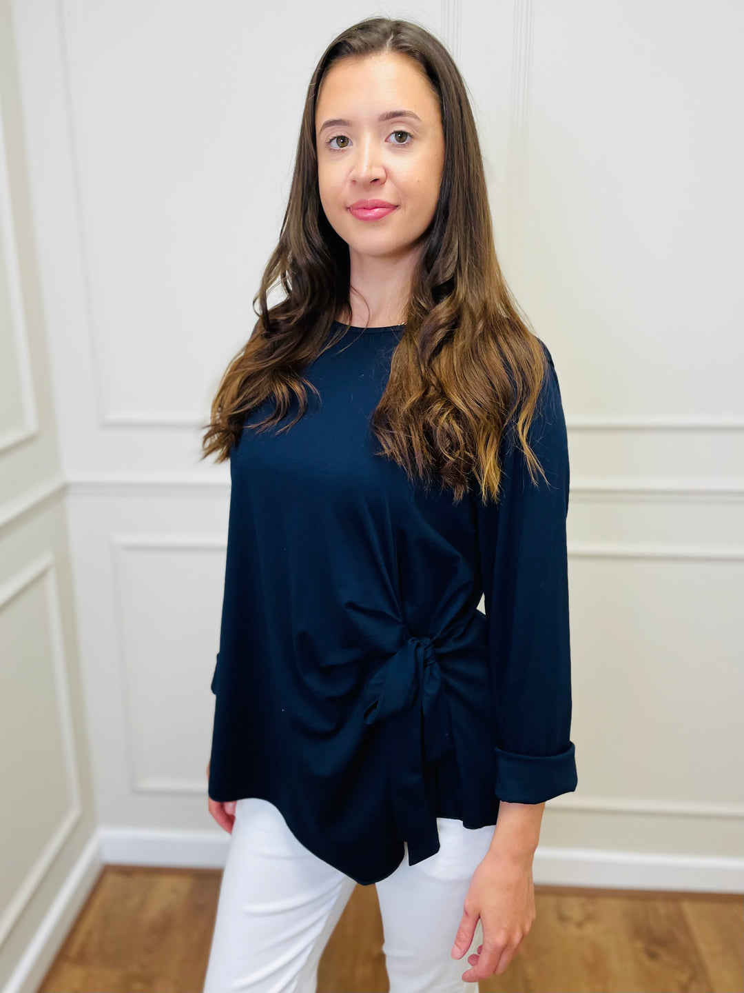 "AMARA" Side Tie Top-Navy