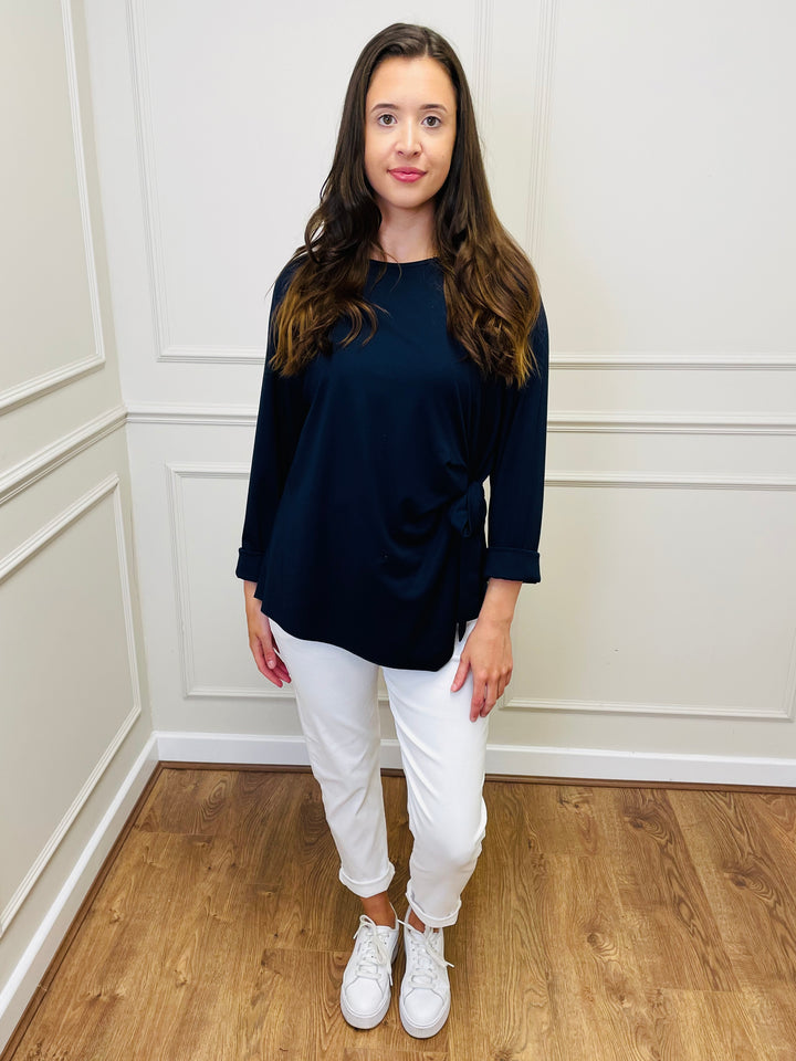 "AMARA" Side Tie Top-Navy