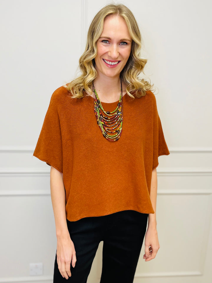 "ALICE” Short Sleeve Fine Knit-Orange