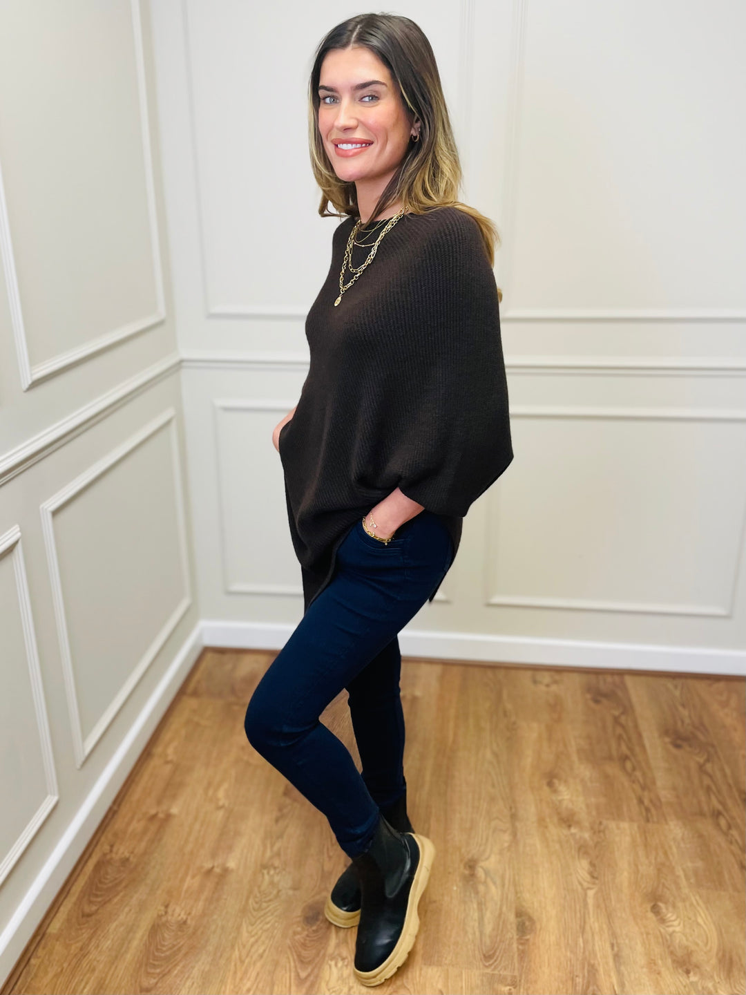 "ELLA" LUXURY Poncho-Brown