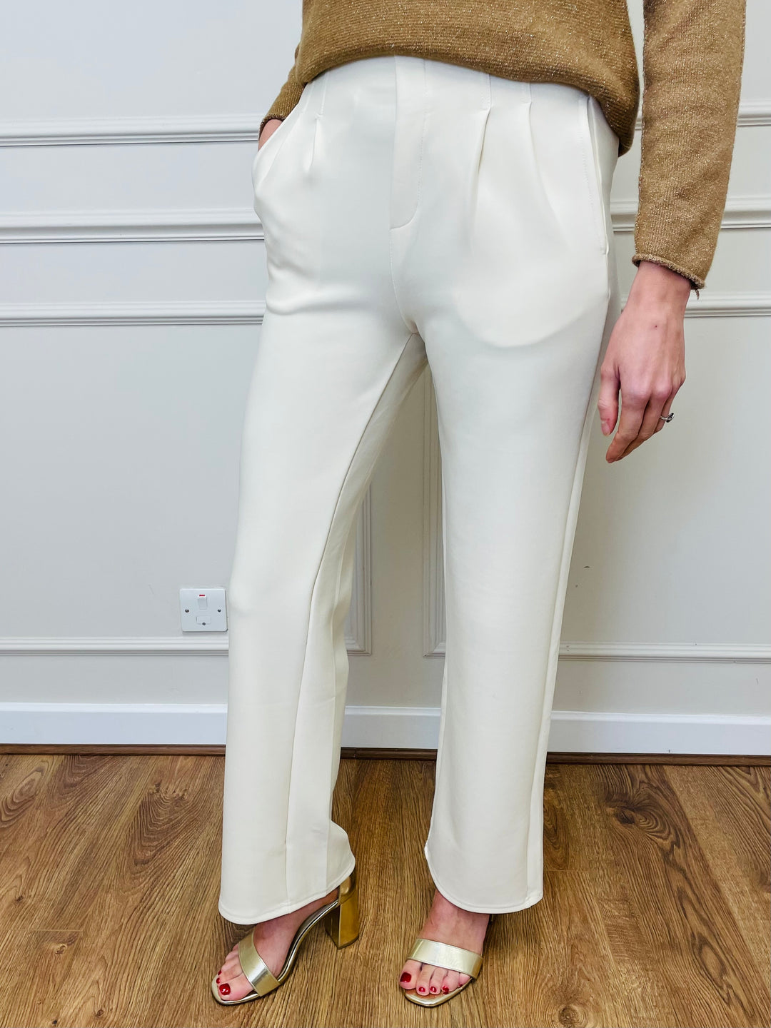 "PARIS" Bootcut Trousers-Cream