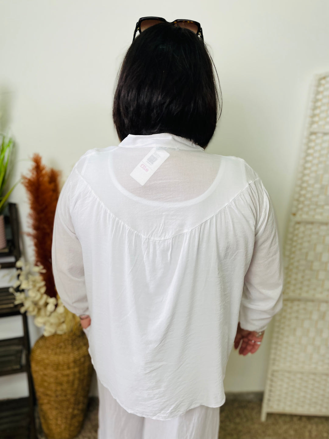 “ELOISE” Ruched Cotton Shirt-White