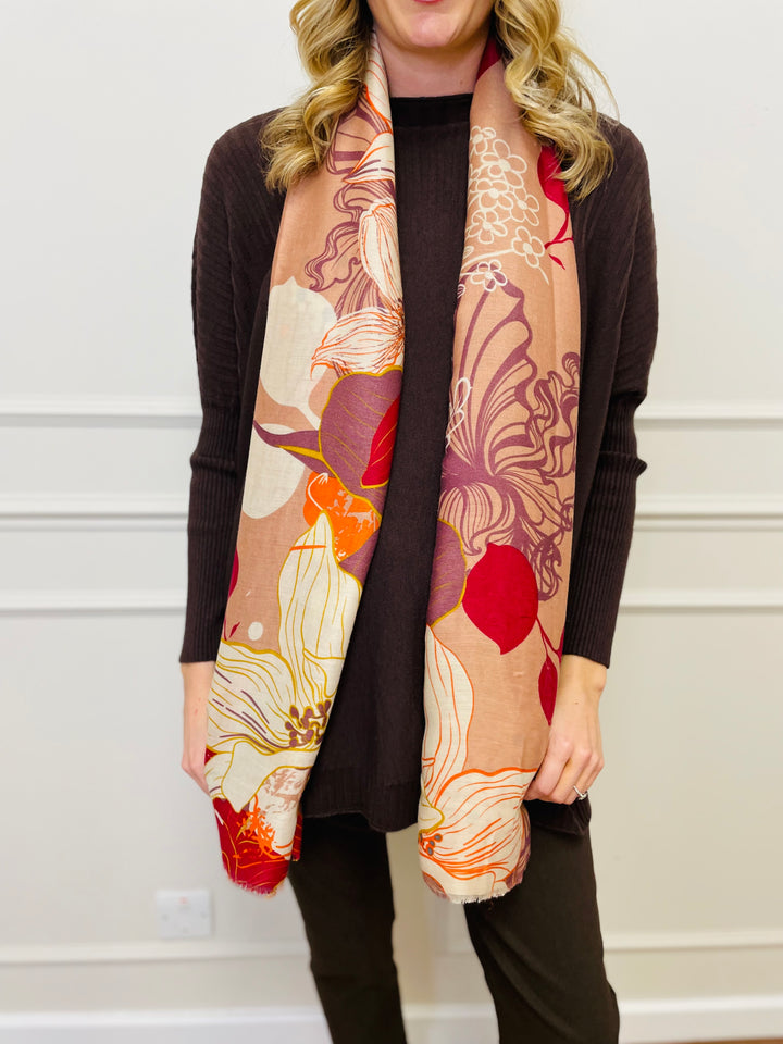 No.118 Artistic Print Scarf-Pink & Multicolour