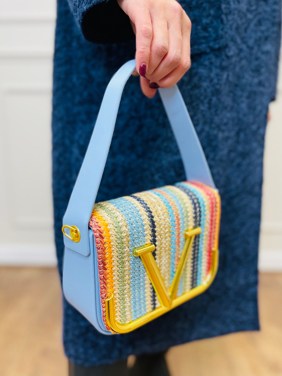 No.81 Striped Woven Bag-Denim & Multicolour