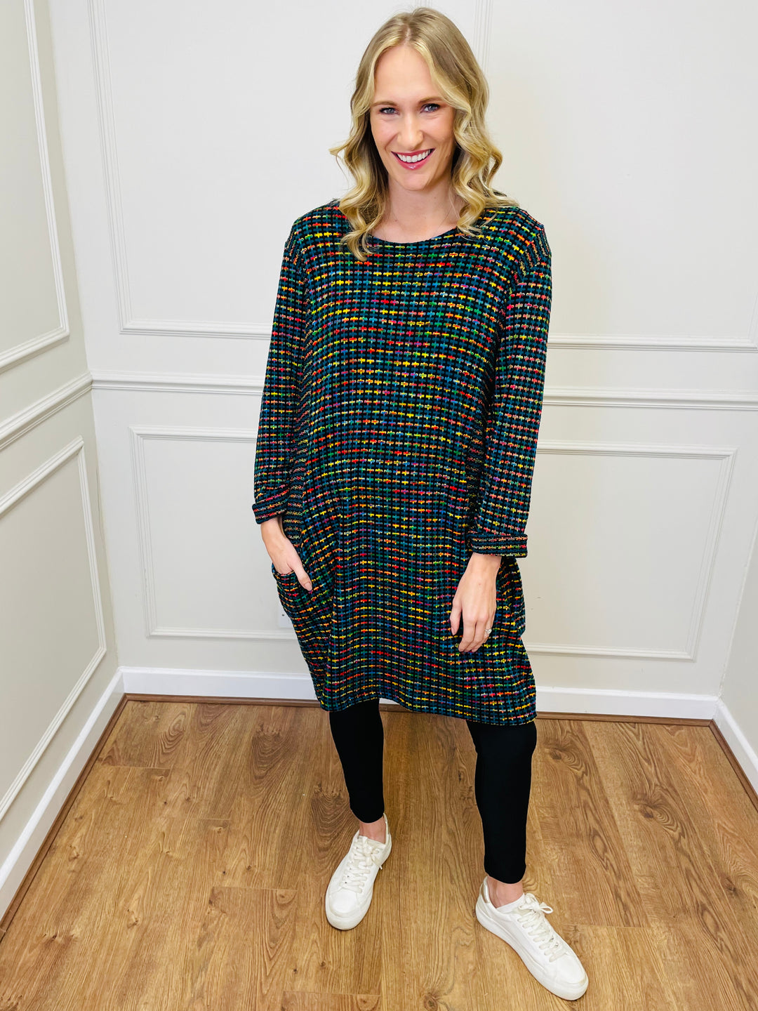 "BIANCA" Houndstooth Print Dress-Black