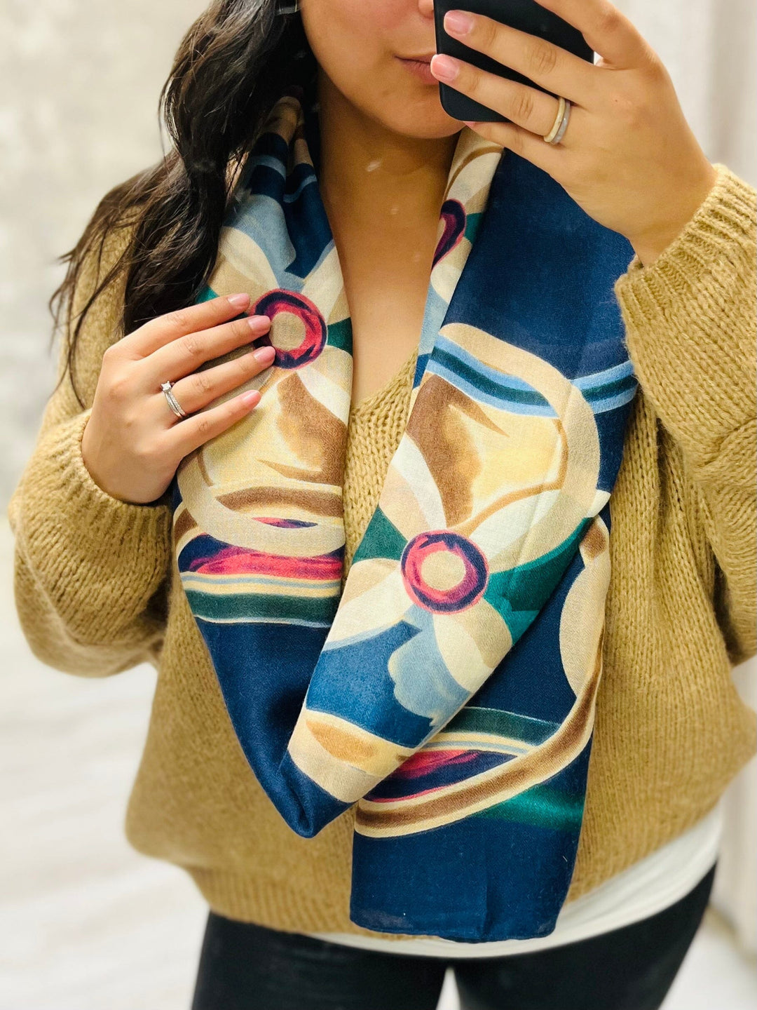 No.7 Floral Print Scarf-Navy & Multicolour