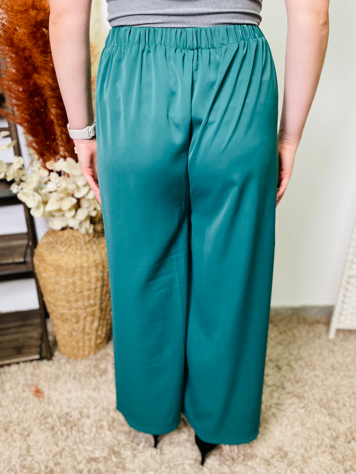 "EVELYN" Wide Leg Trousers-Green