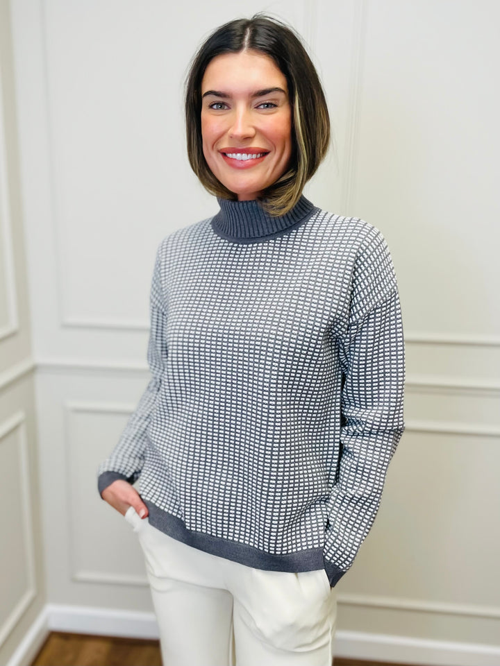 "CELINE" Geometric Print Jumper-Grey & White