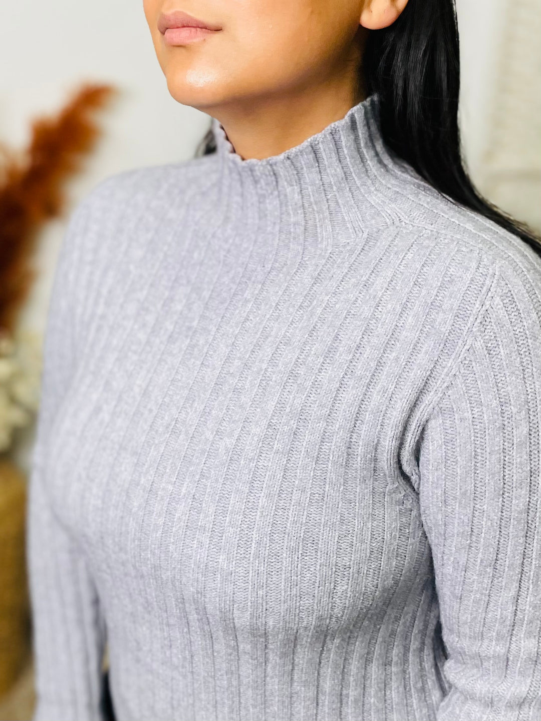 "JESSIE" Ribbed Polo Neck-Silver