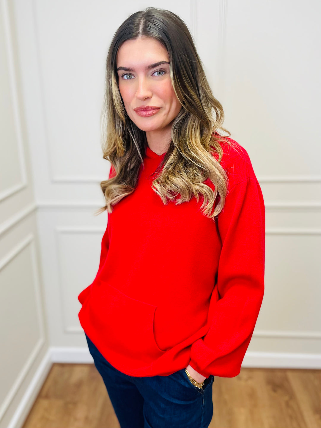 "KYLIE" Knitted Hoodie-Red