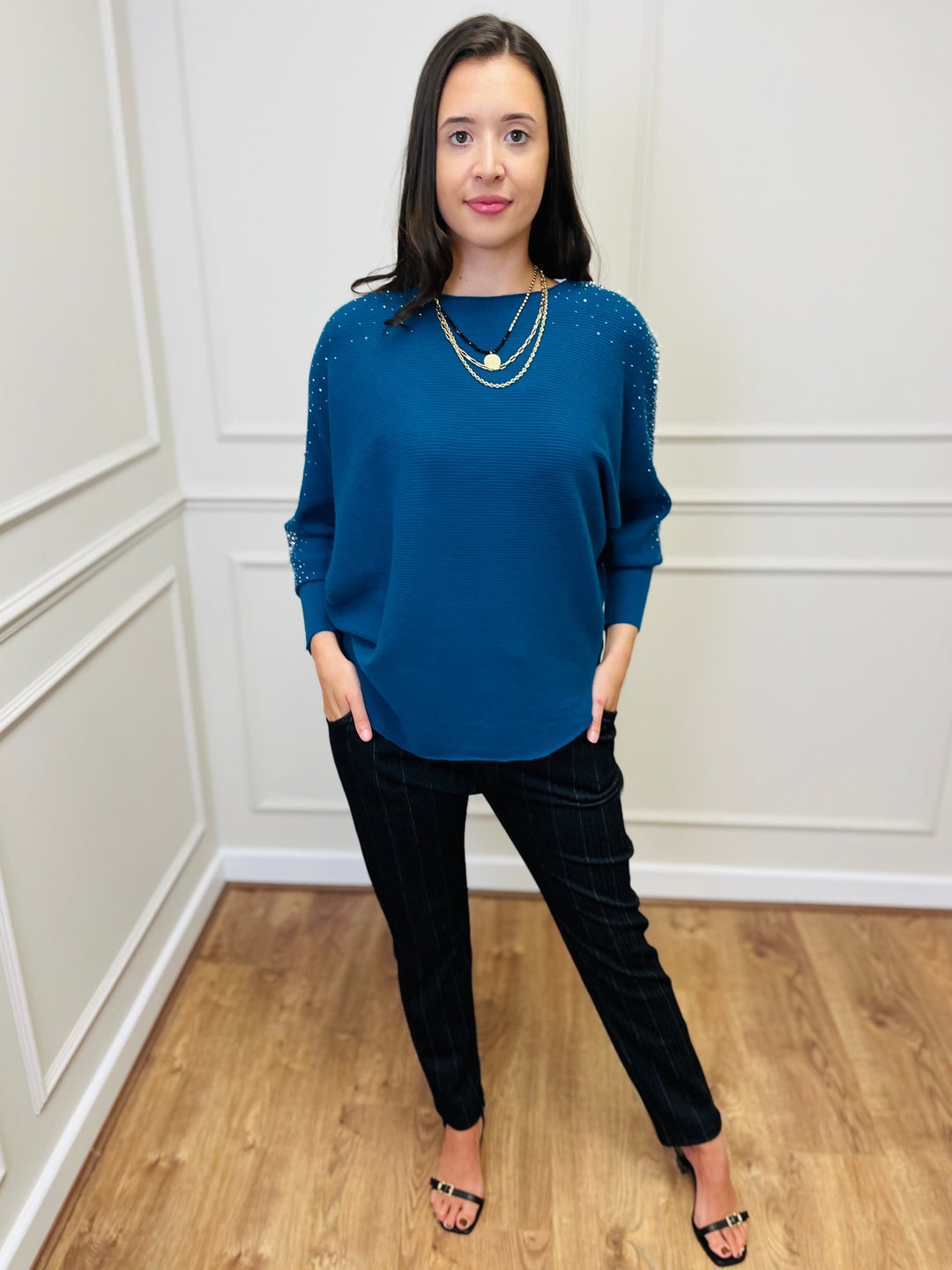 "MAYA" Pearl Jumper-Teal