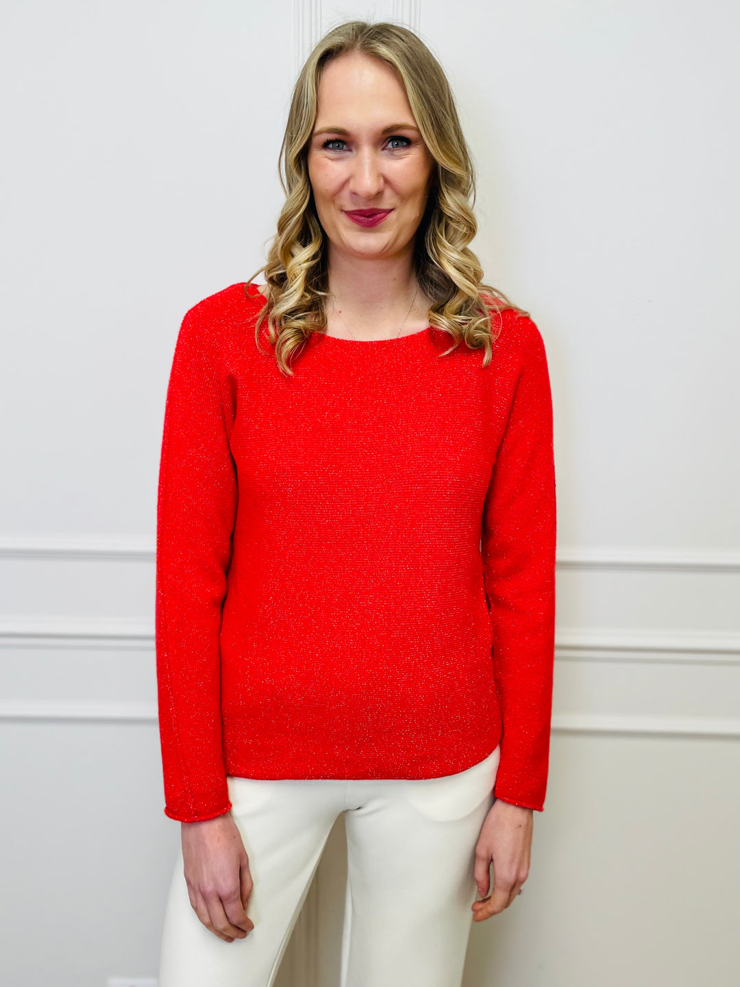 "MAGNOLIA" Sparkle Fine Knit Jumper-Red