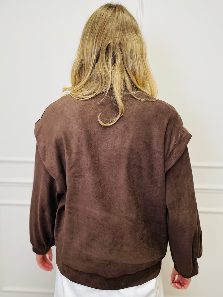 "BEATRICE" Half Zip Top-Chocolate