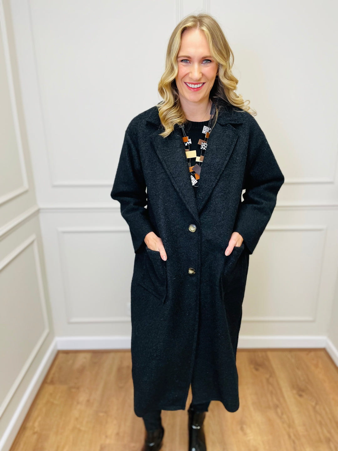 "JOSEPHINE" Longline Coat-Black