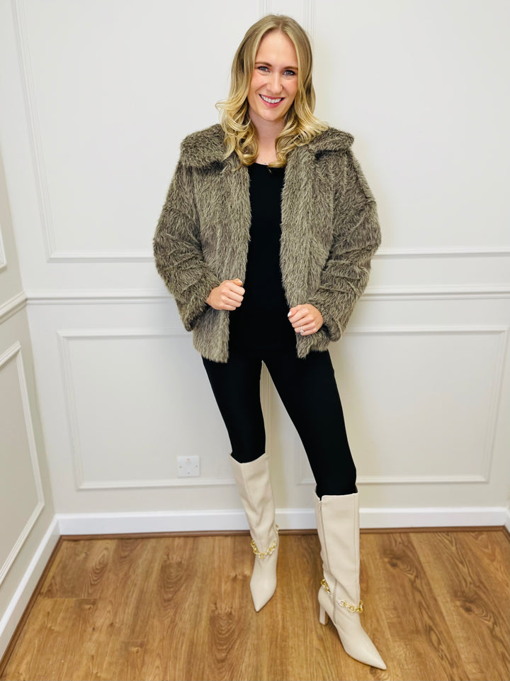 "KATE" Faux Fur Coat-Taupe