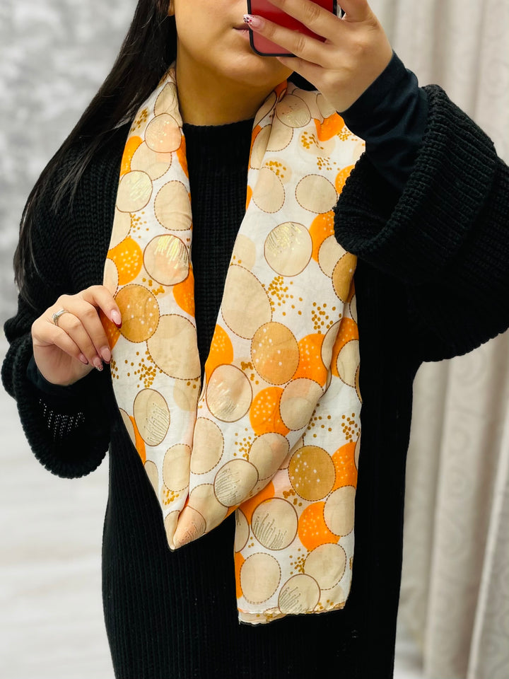 No.81 Circle Print Scarf-Cream & Orange