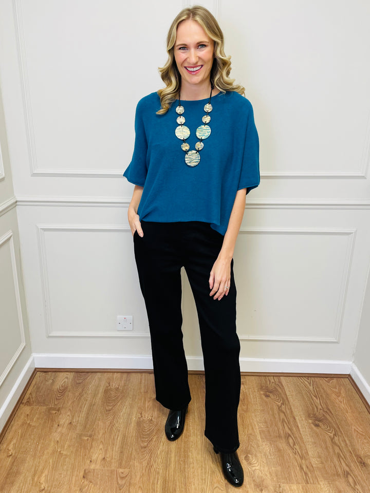 "ALICE” Short Sleeve Fine Knit-Teal