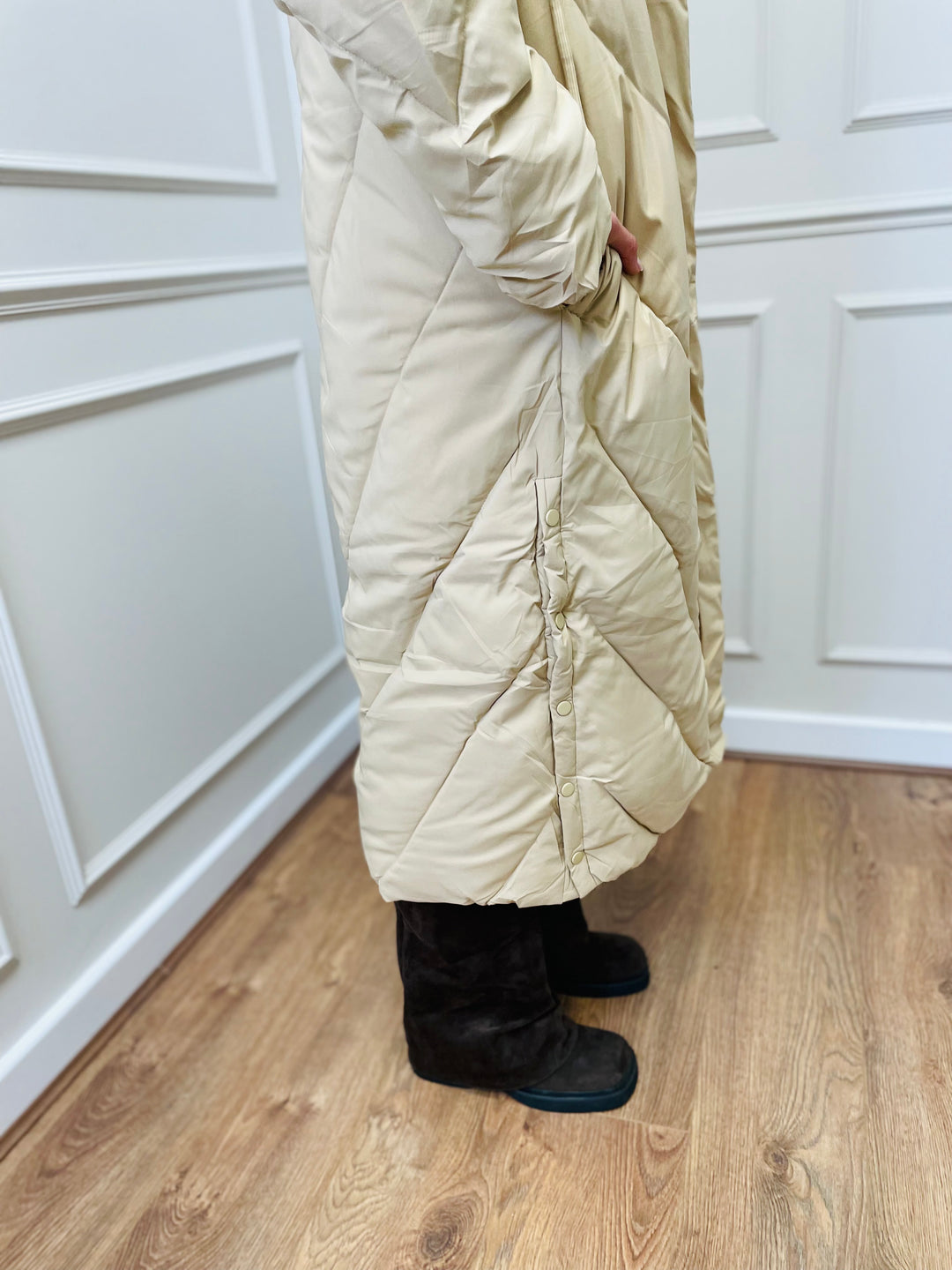 "ASPEN” Longline Puffer Coat-Cream