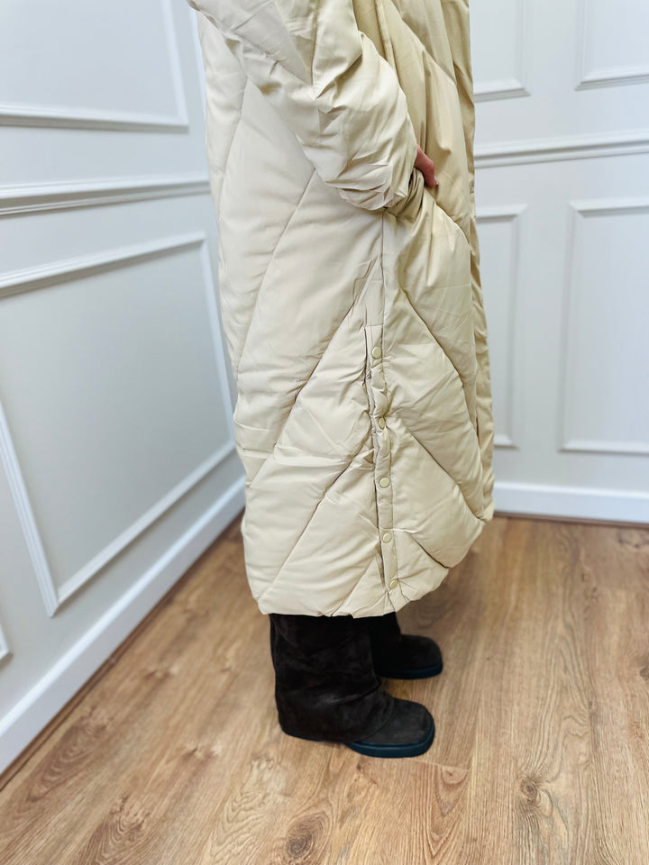 "ASPEN” Longline Puffer Coat-Cream