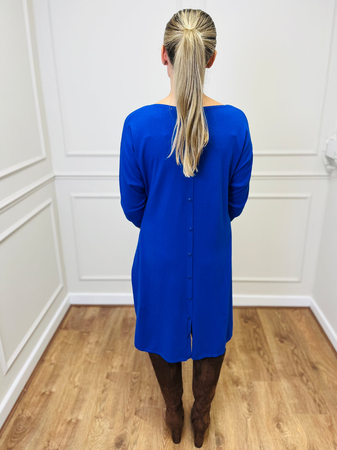 &quot;RUBY&quot; Fine Knit Dress-Blue