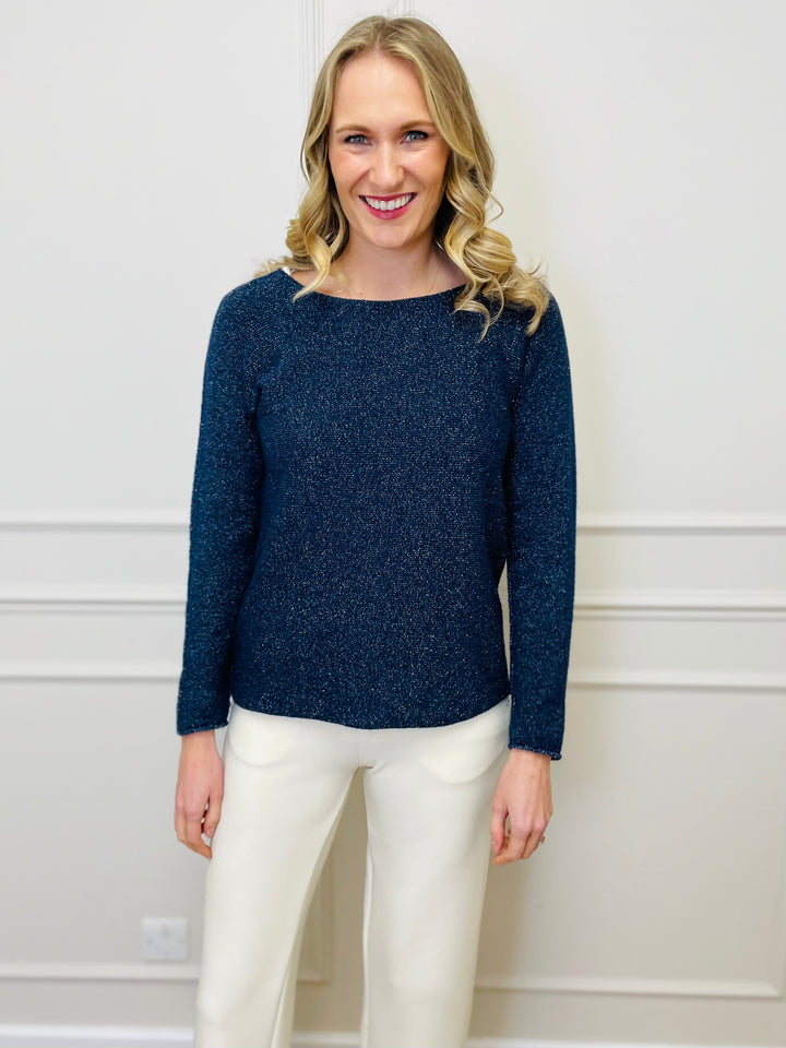"MAGNOLIA" Sparkle Fine Knit Jumper-Navy