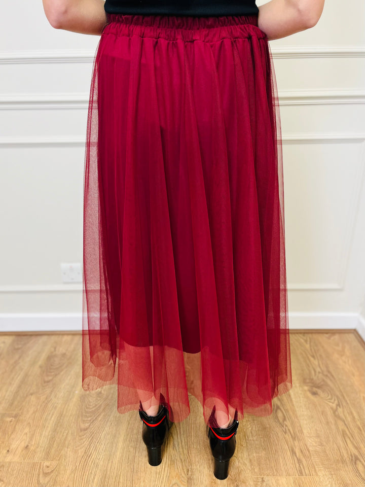 "IZZY" Tulle Skirt-Burgundy
