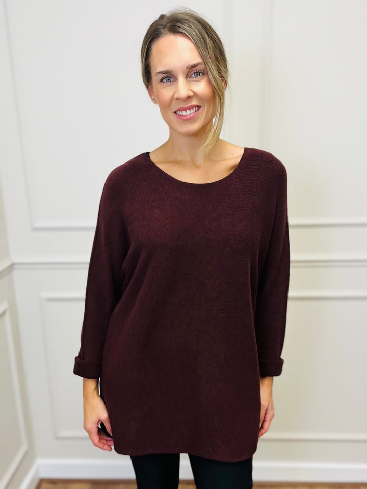 "GINNY" Basic Soft Jumper-Wine