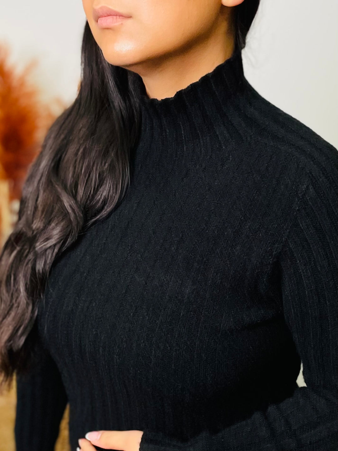 "JESSIE" Ribbed Polo Neck-Black