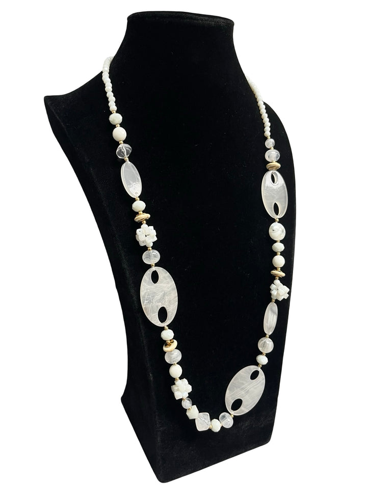 White & Gold Long Statement Necklace