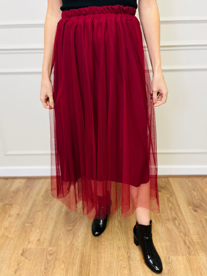 "IZZY" Tulle Skirt-Burgundy