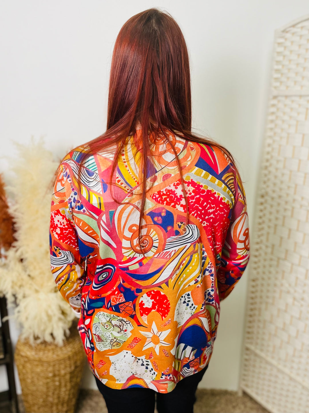 "BECKY" Artistic Print Top-Orange & Multicolour