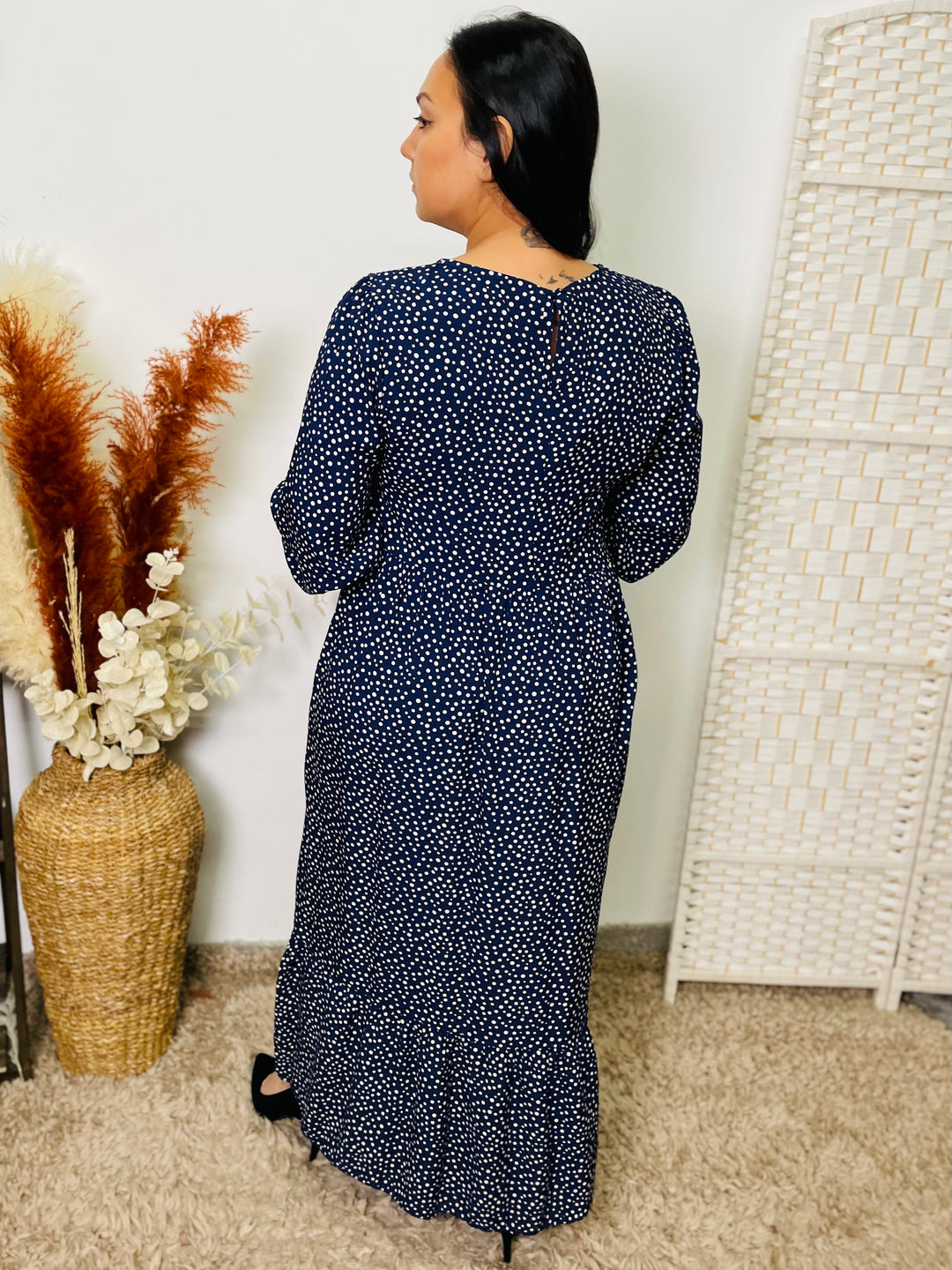 "LEXI" Polka Dot Dress-Navy & Cream