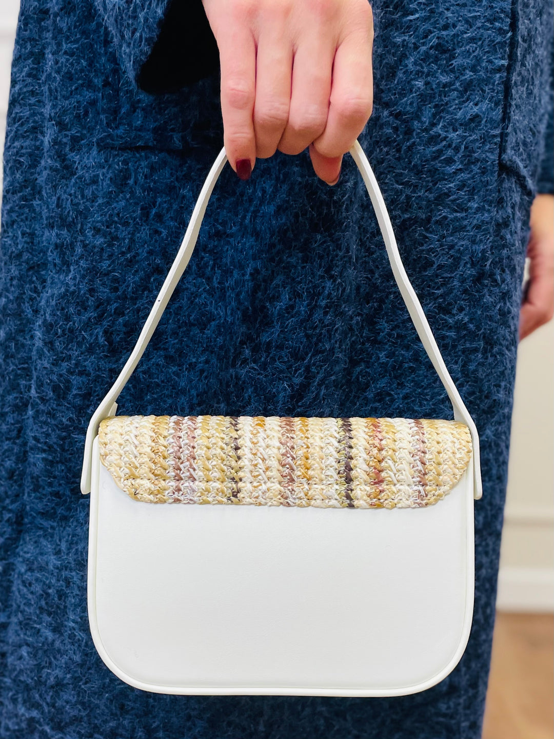 No.81 Striped Woven Bag-White & Multicolour