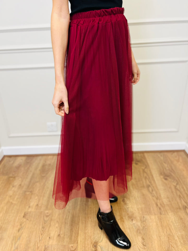 "IZZY" Tulle Skirt-Burgundy