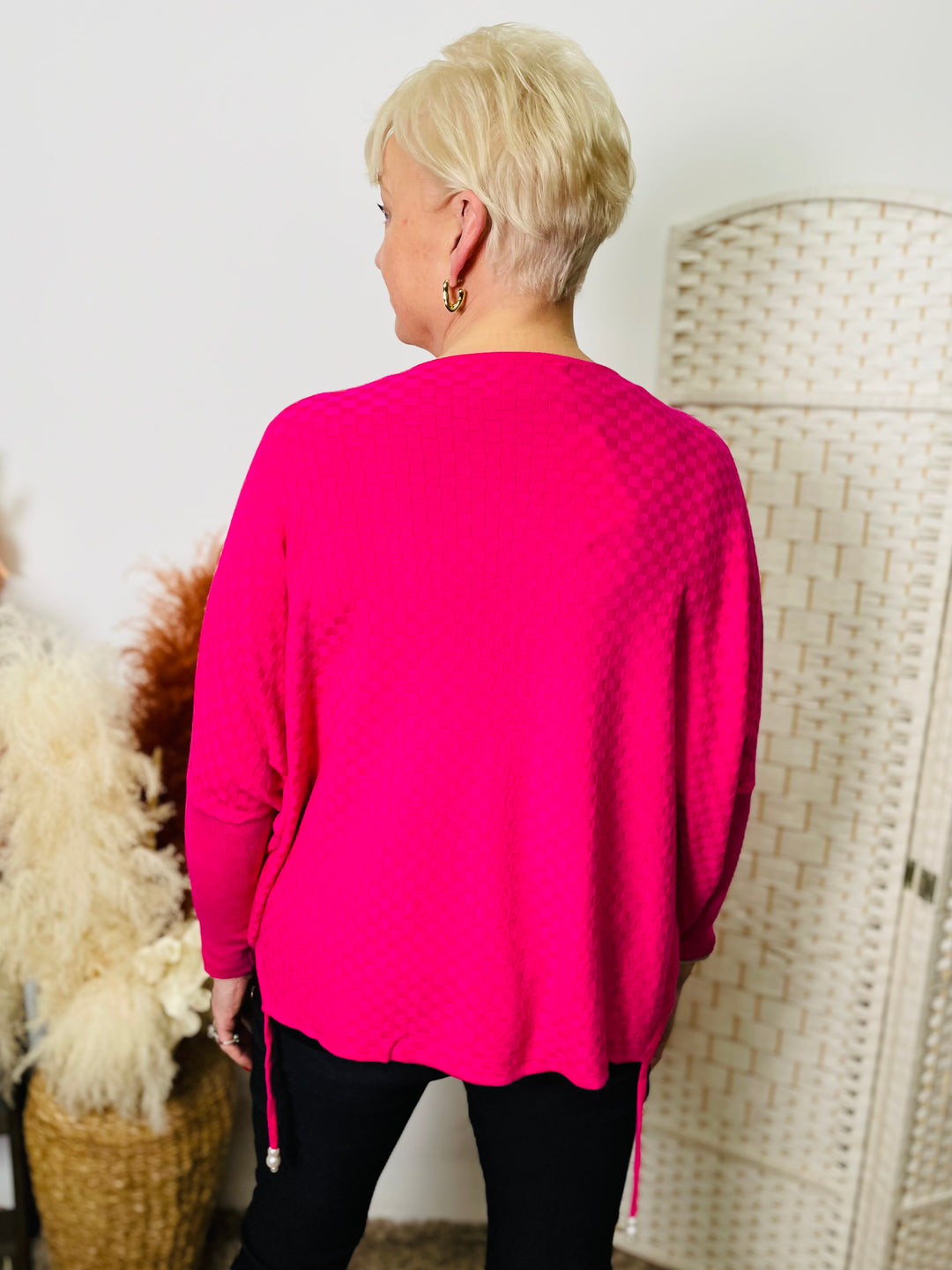 "LACEY" Basket Weave Jumper-Cerise Pink