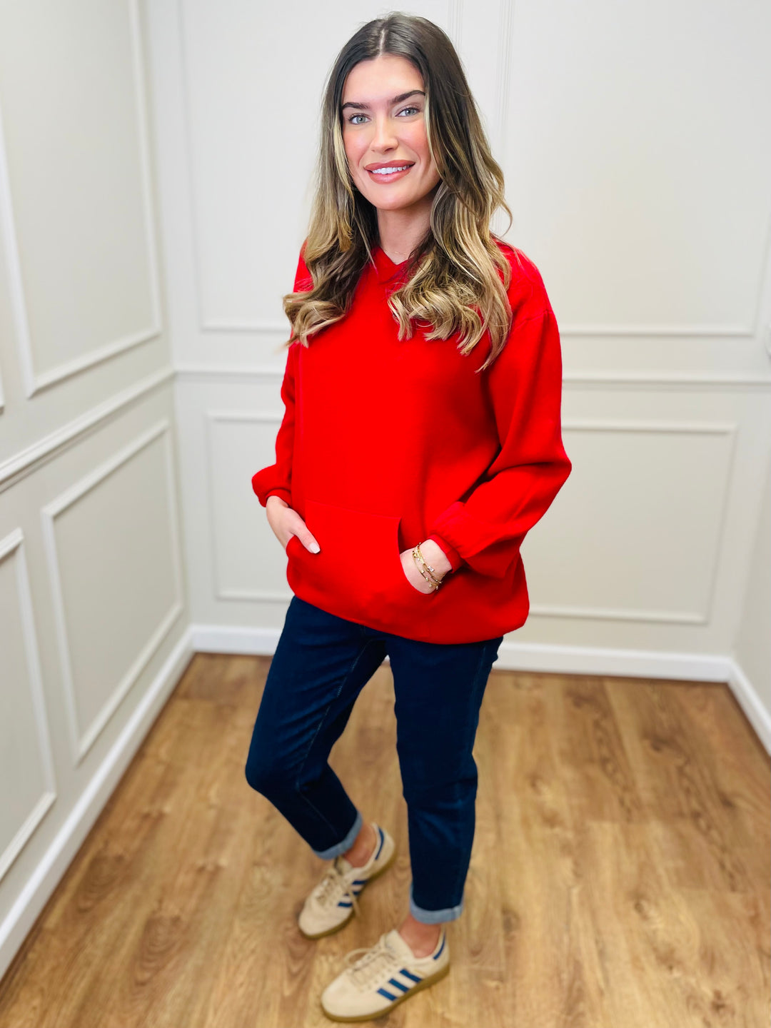 "KYLIE" Knitted Hoodie-Red