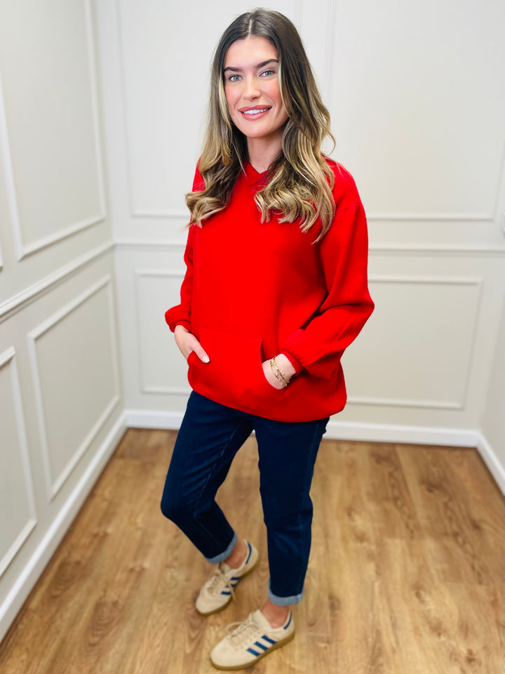 "KYLIE" Knitted Hoodie-Red