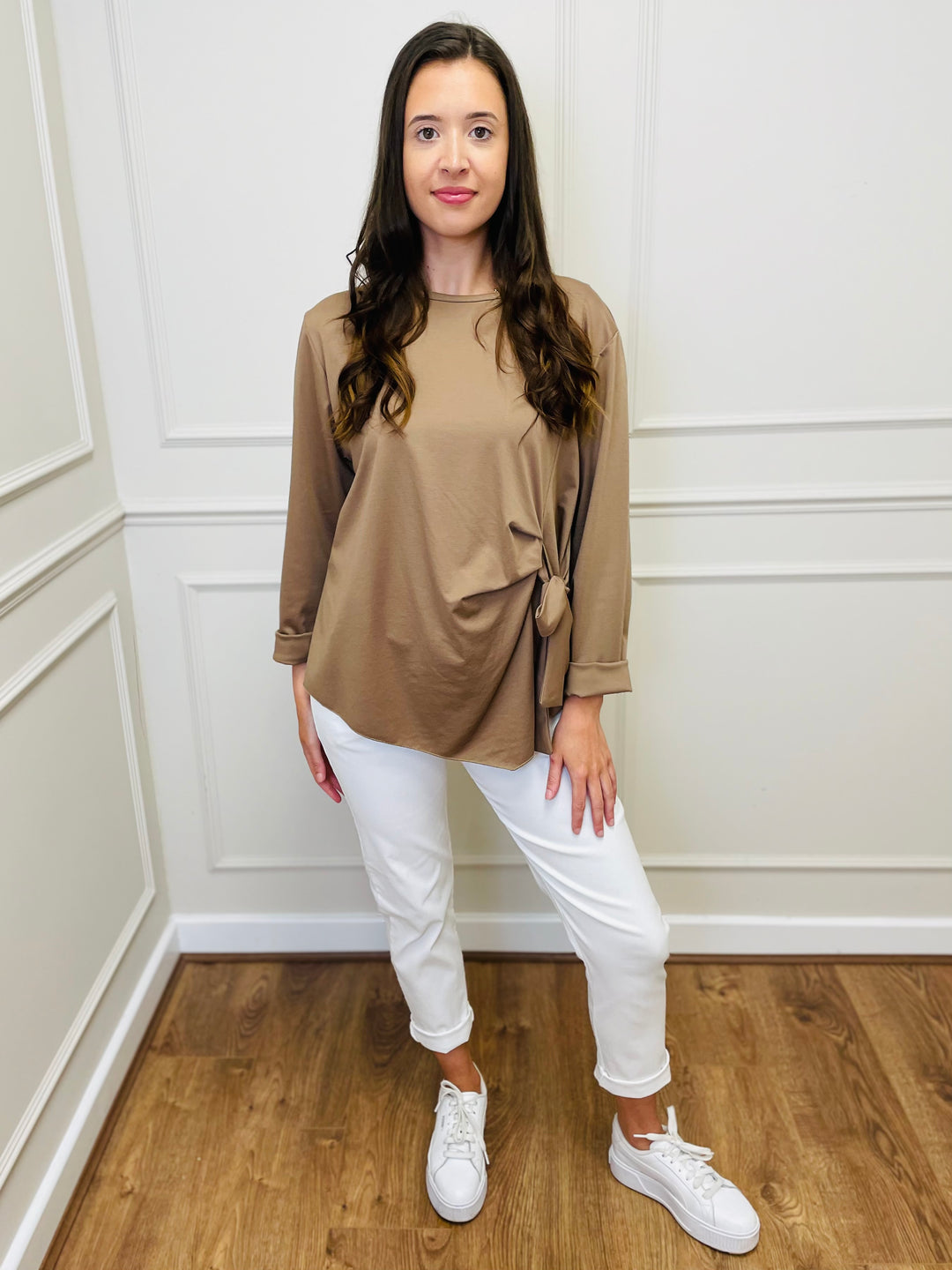 "AMARA" Side Tie Top-Camel
