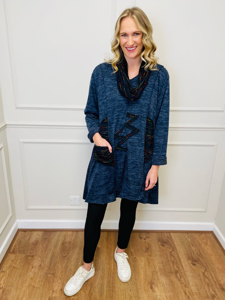 "BIANCA" Tunic With Complimentary Scarf-Navy