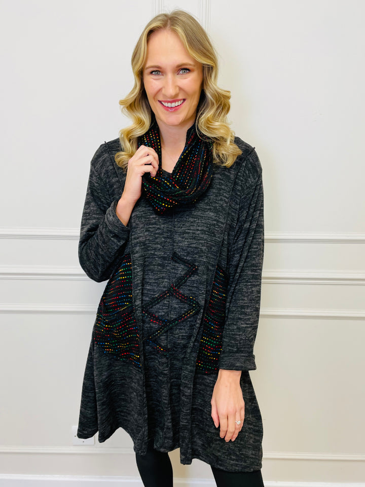 "BIANCA" Tunic With Complimentary Scarf-Black