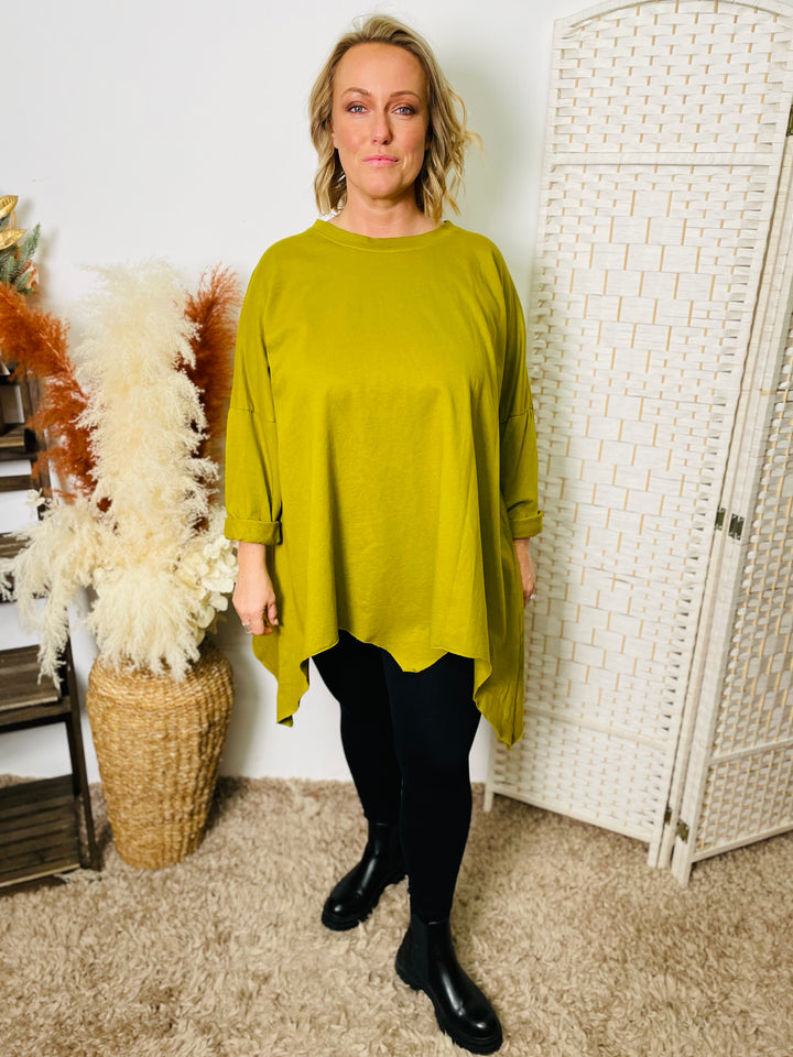 "DEBBIE" Hanky Hem Sweat Top-Lime Green