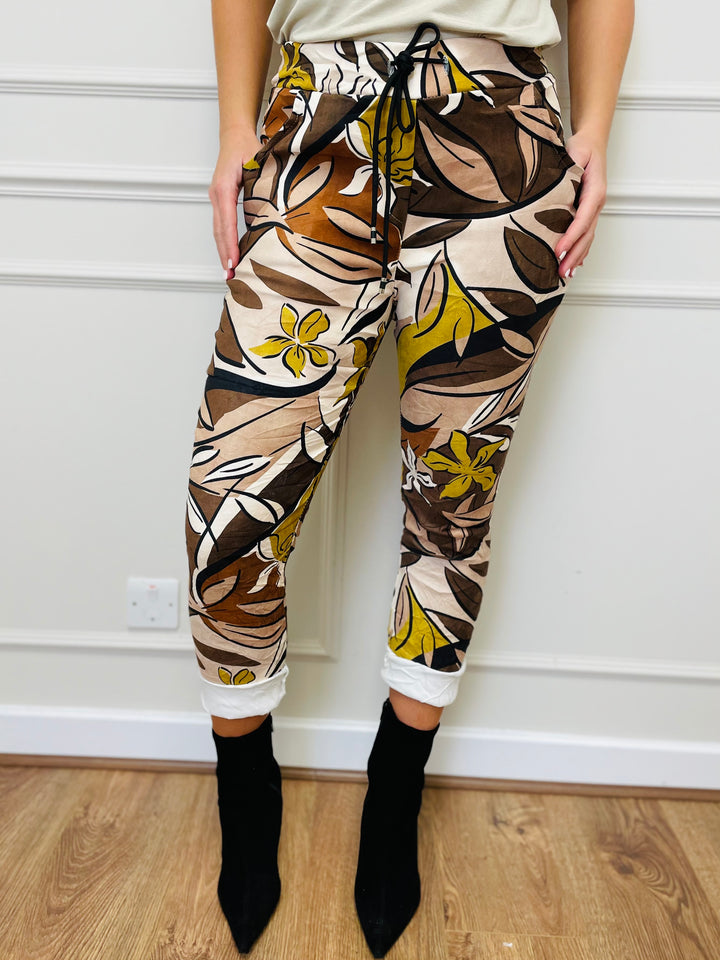 "CARMELA" Floral Print Trouser-Brown & Mustard